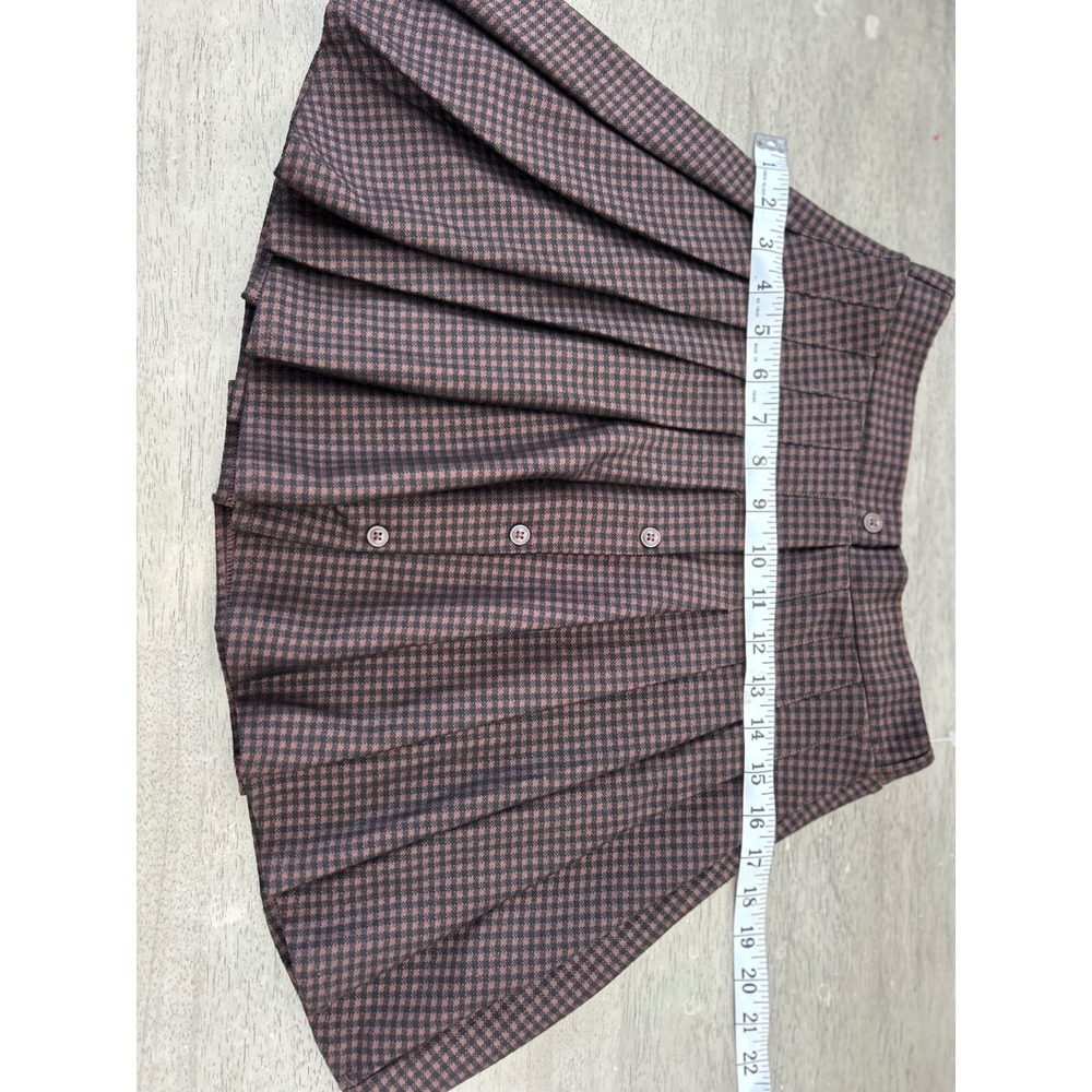 Zara Girls Brown Houndstooth Pleated Mini Skirt Button Front Size 11-12 152cm - Picture 3 of 6